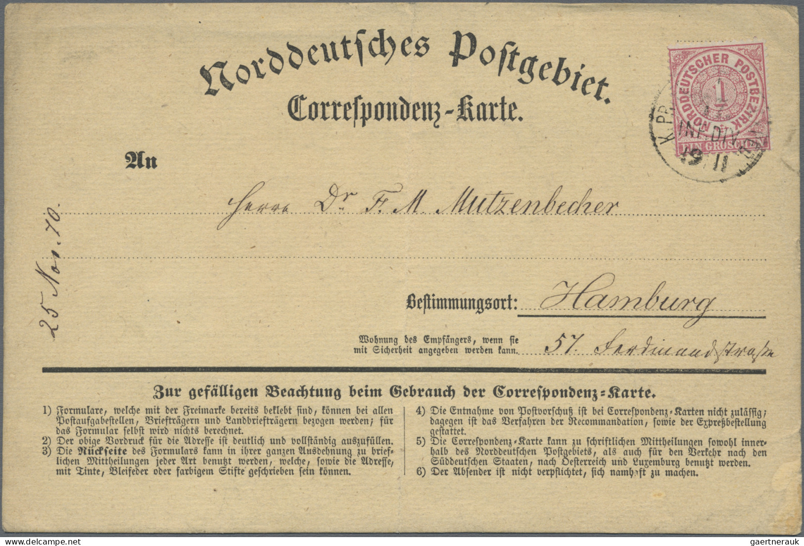 Norddeutscher Bund - Marken und Briefe: 1869, 1 Gr. karmin, insgesamt 5 Korrespo