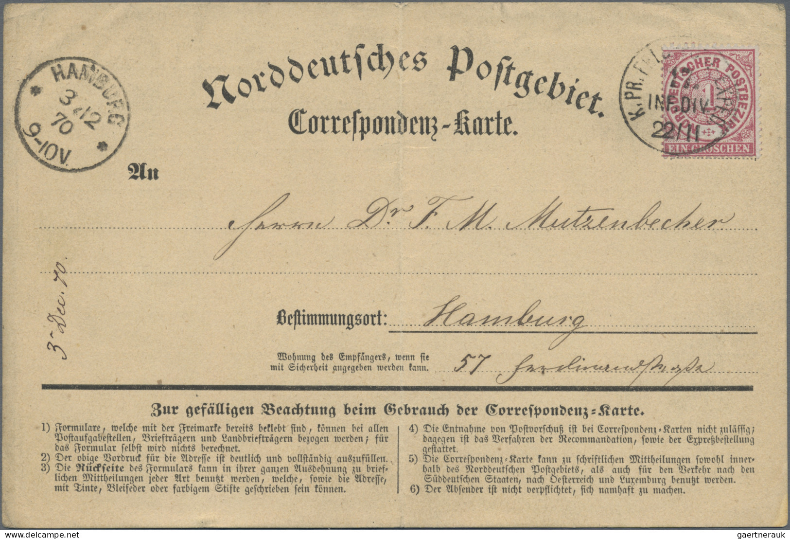 Norddeutscher Bund - Marken und Briefe: 1869, 1 Gr. karmin, insgesamt 5 Korrespo