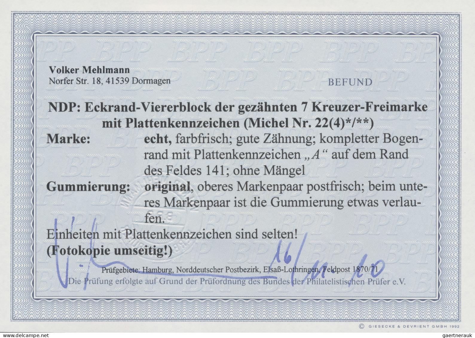 Norddeutscher Bund - Marken Und Briefe: 1869, 7 Kr Im Bogeneckrand-Viererblock A - Autres & Non Classés