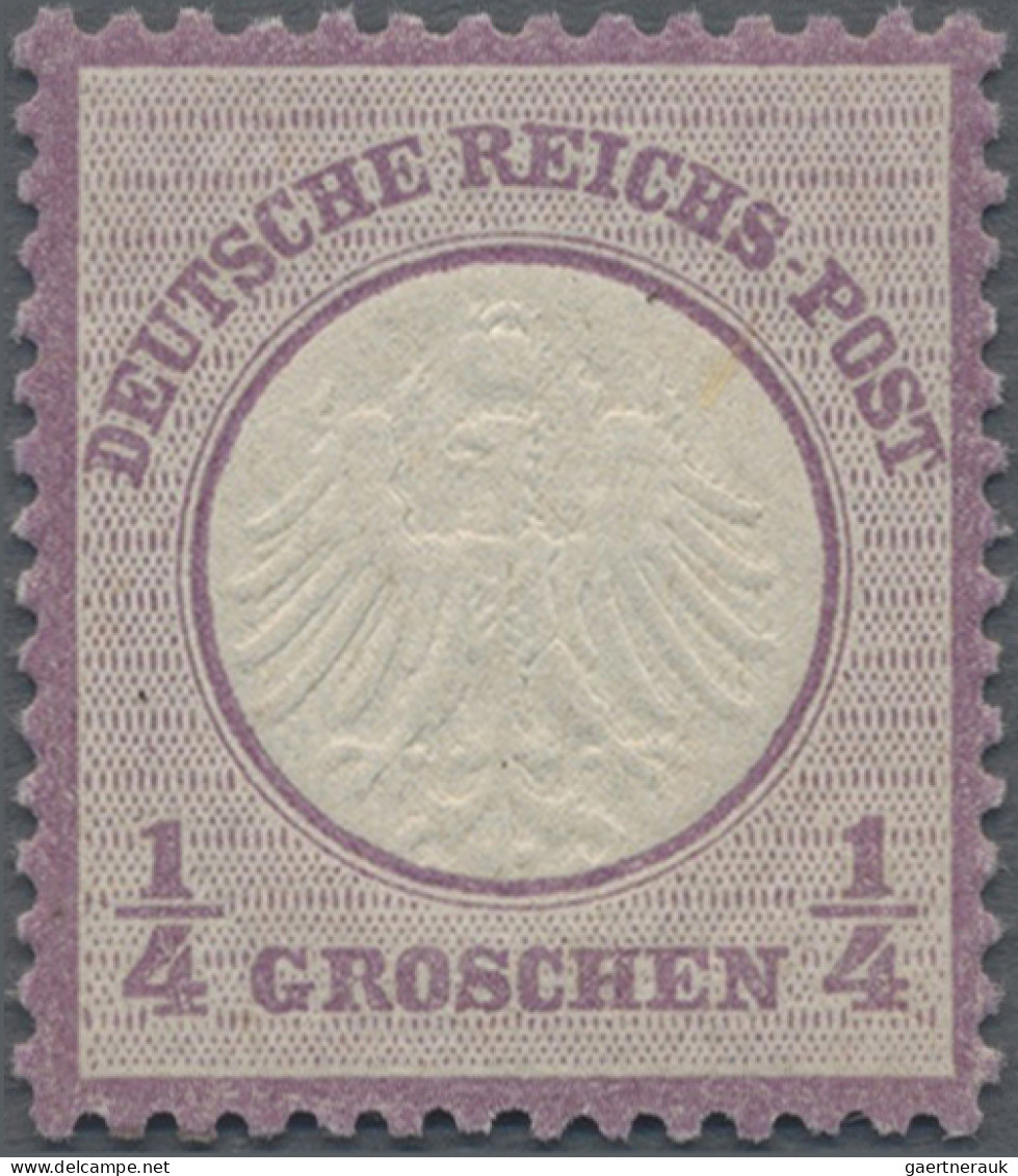 Deutsches Reich - Brustschild: 1872, Kleiner Schild ¼ Gr Grauviolett, Farbfrisch - Ungebraucht