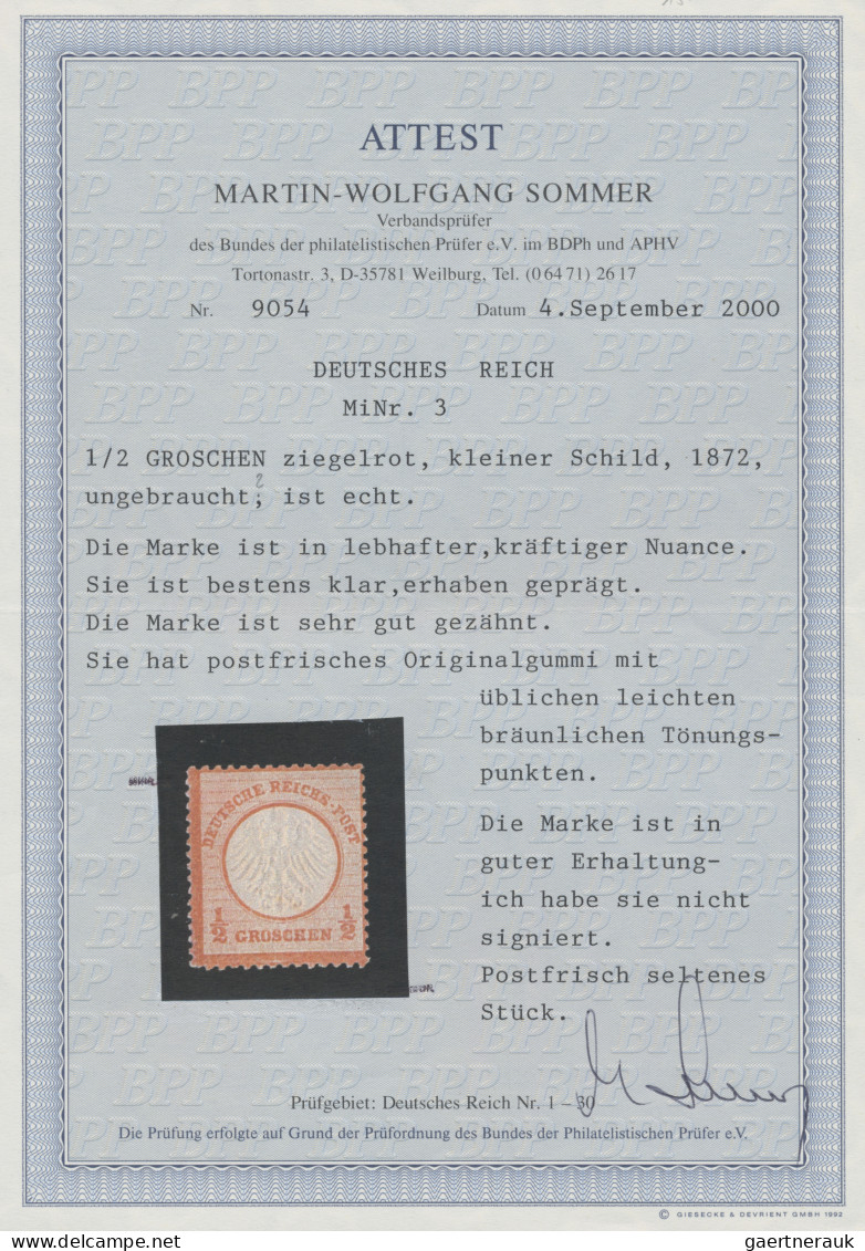 Deutsches Reich - Brustschild: 1872, Kleiner Schild ½ Gr Rötlichorange, Postfris - Unused Stamps