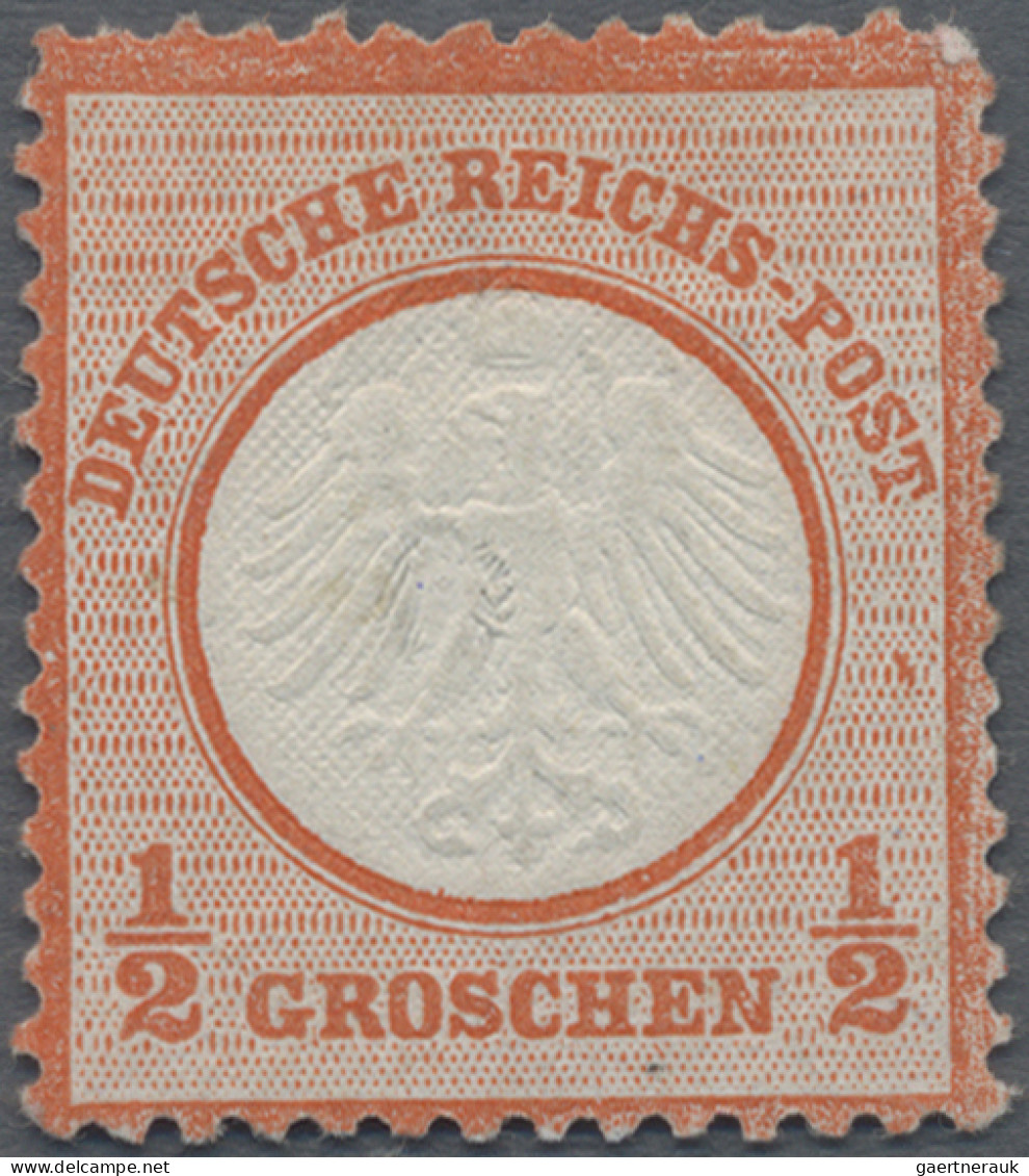 Deutsches Reich - Brustschild: 1872, Kleiner Schild ½ Gr Rötlichorange, Ungebrau - Unused Stamps