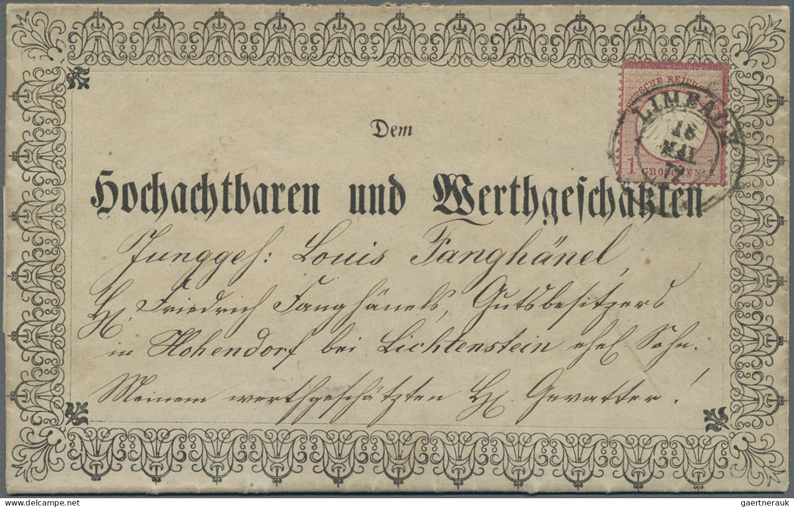 Deutsches Reich - Brustschild: 1872, Tadellos Erhaltener Taufpaten-Zierbrief Aus - Covers & Documents