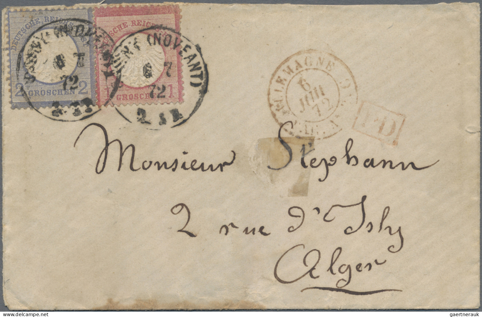 Deutsches Reich - Brustschild: 1872, Destination Algerien, Kleiner Schild 1 Gr. - Brieven En Documenten