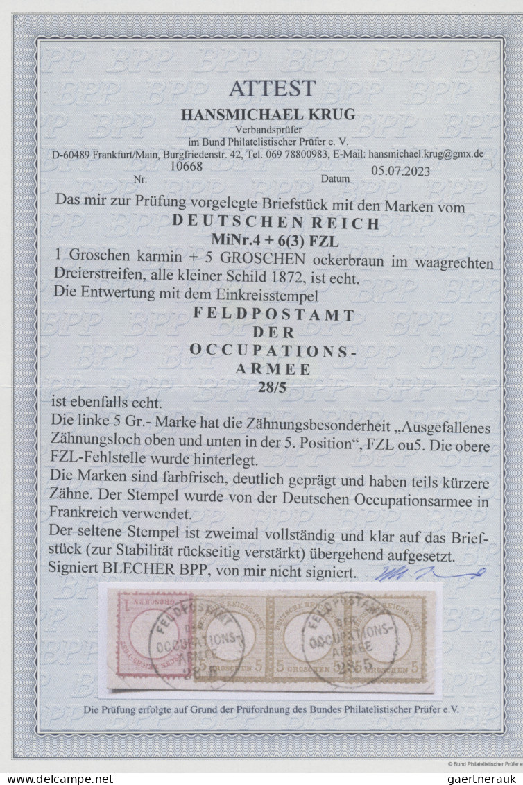 Deutsches Reich - Brustschild: 1872, 5 Gr Ockerbraun, Waagerechter Dreierstreife - Otros & Sin Clasificación