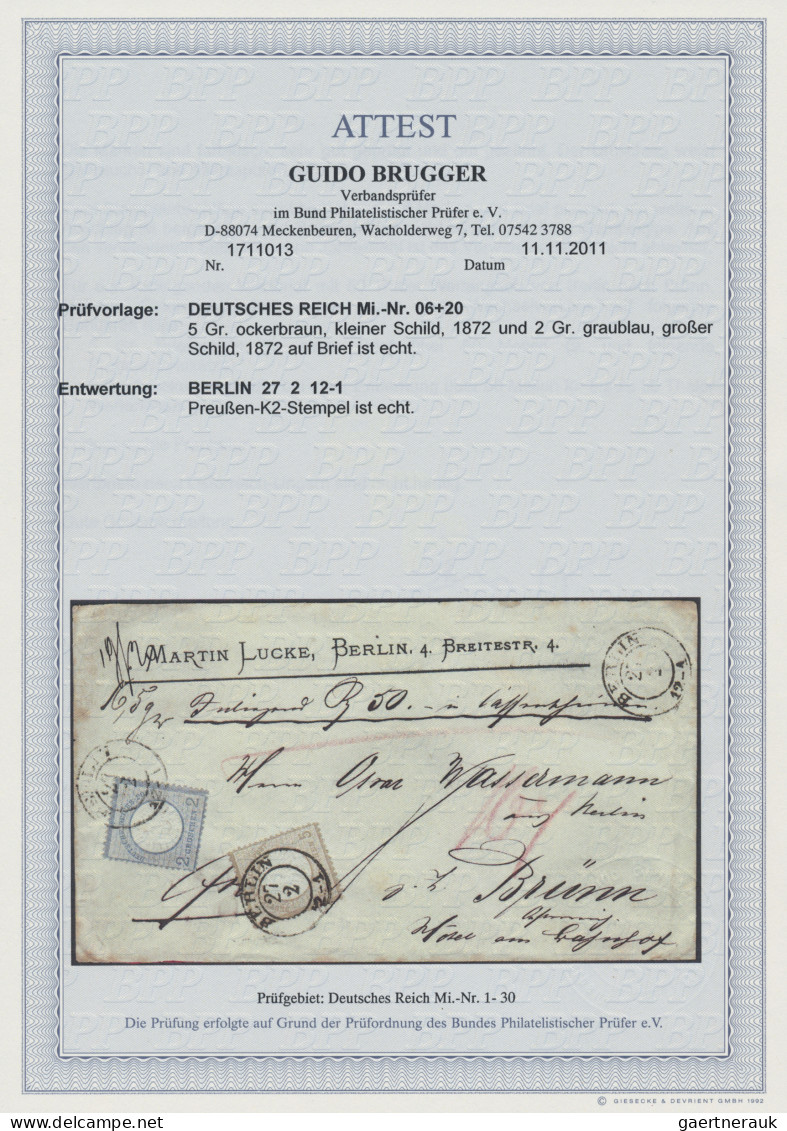 Deutsches Reich - Brustschild: 1872, 5 Gr. Ockerbraun Kl. Schild, 2 Gr. Graublau - Covers & Documents