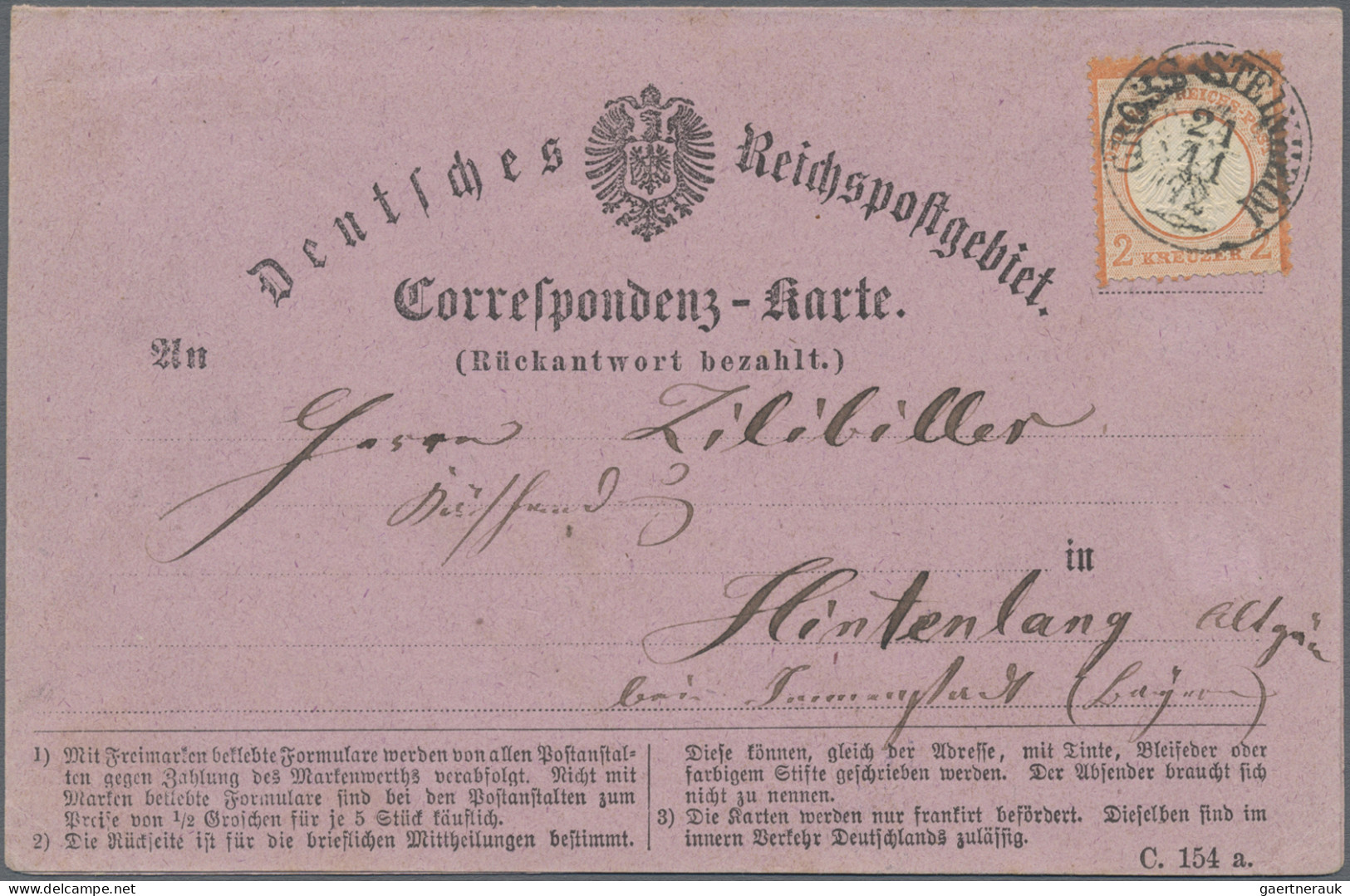 Deutsches Reich - Brustschild: 1872, 2 Kr. Ziegelrot Kl. Schild, Auf Portogerech - Lettres & Documents