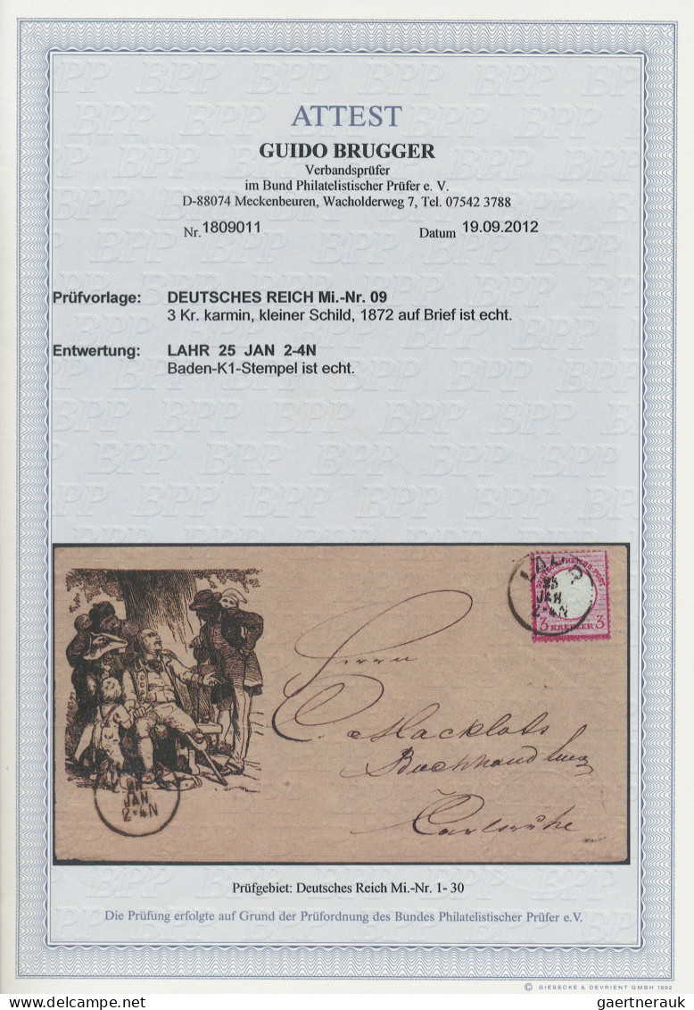 Deutsches Reich - Brustschild: 1872, 3 Kreuzer Karmin, Kleiner Schild, Farbfrisc - Lettres & Documents