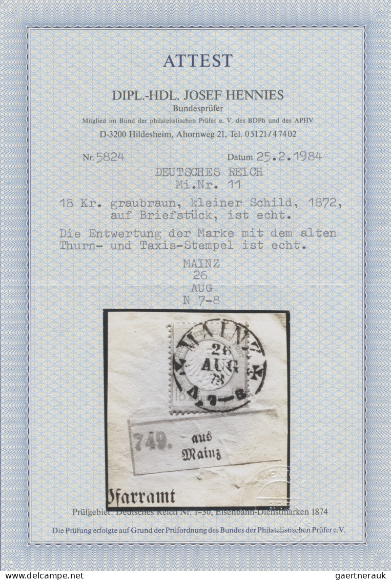 Deutsches Reich - Brustschild: 1872, 18 Kr Ockerbraun, Kleiner Schild, übergehen - Autres & Non Classés