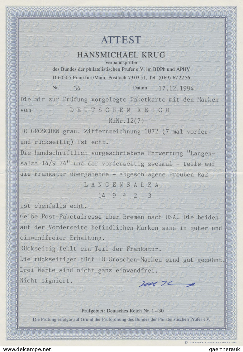 Deutsches Reich - Brustschild: 1872, 10 Groschen Grau, Attraktiver Paketbegleitb - Lettres & Documents