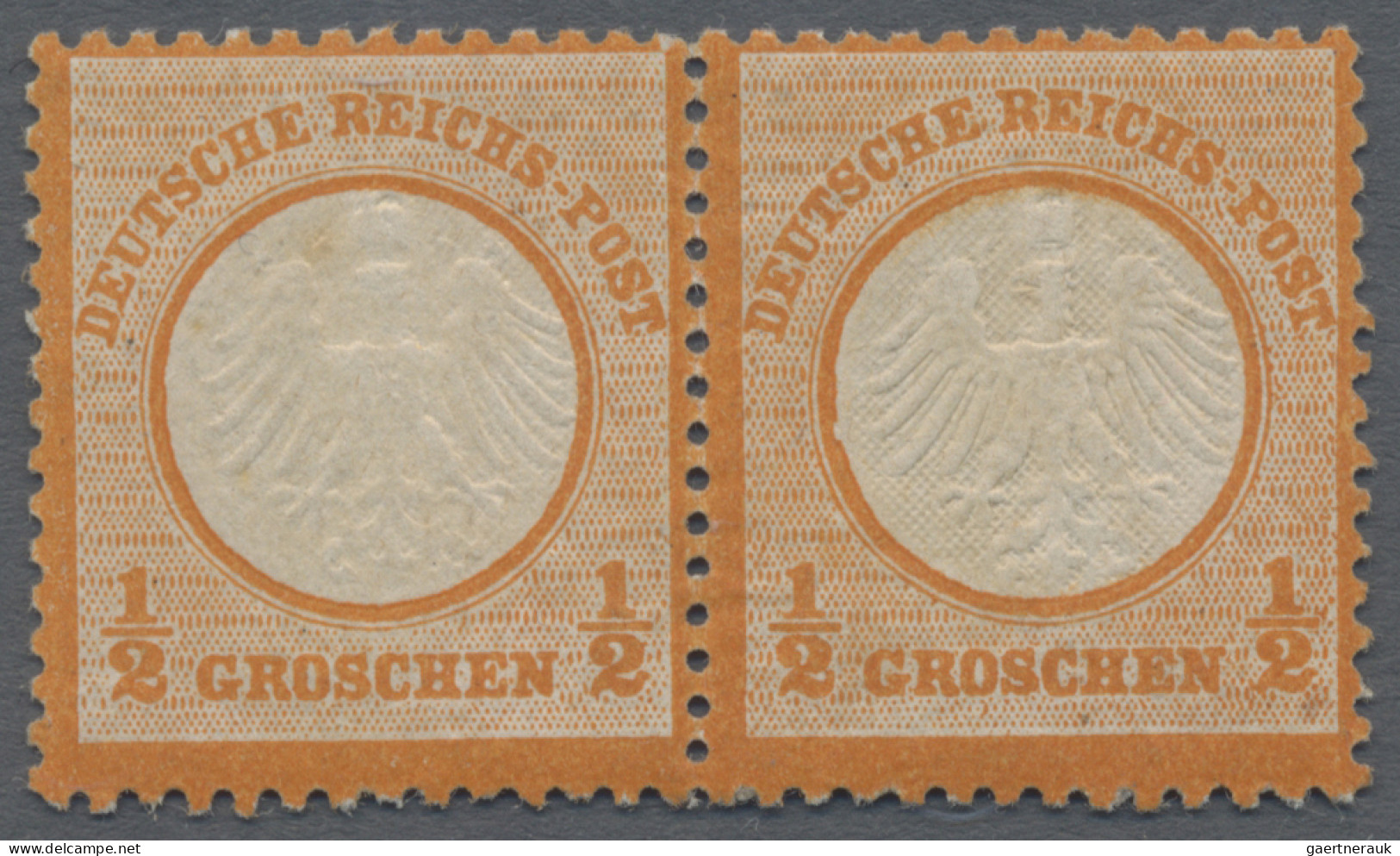 Deutsches Reich - Brustschild: 1872, 1/2 Gr Orange, Kleiner Schild Im Waagerecht - Ongebruikt