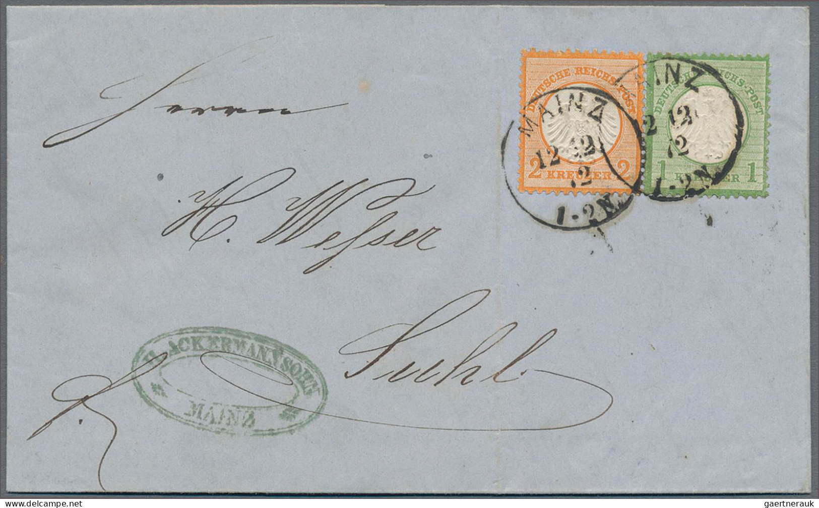 Deutsches Reich - Brustschild: 1872, Kleiner Schild 2 Kr. Orange Und 1 Kr. Dunke - Lettres & Documents