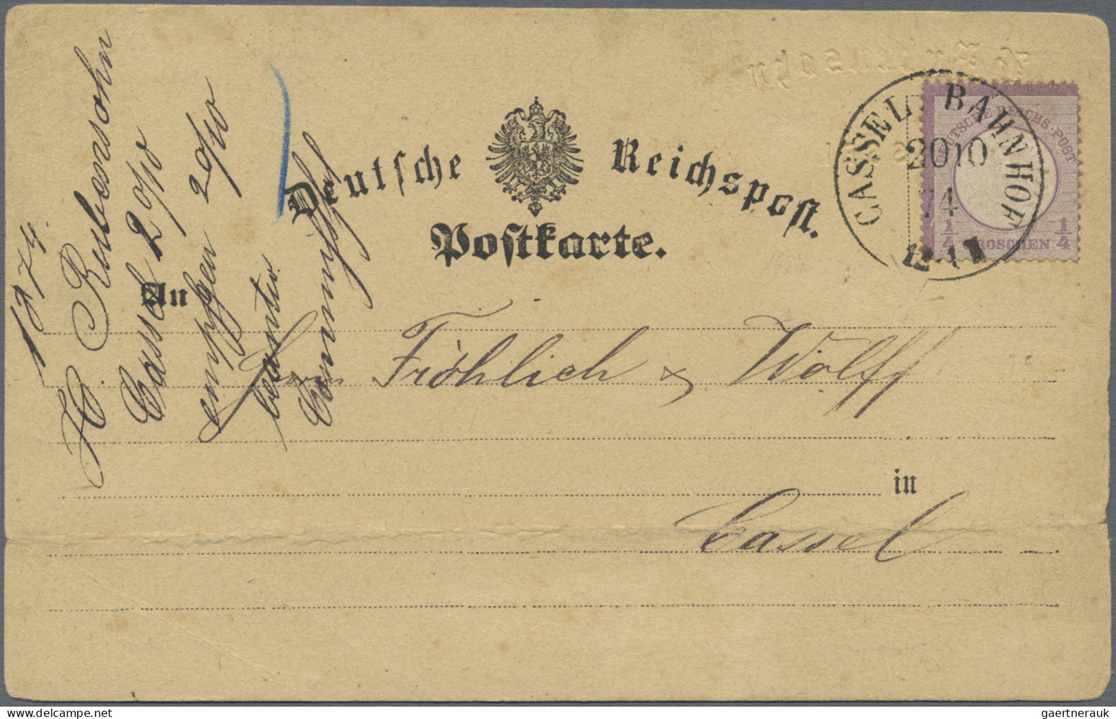 Deutsches Reich - Brustschild: 1874, 1/4 Gr. Grauviolett Gr.Schild Als Portogere - Brieven En Documenten