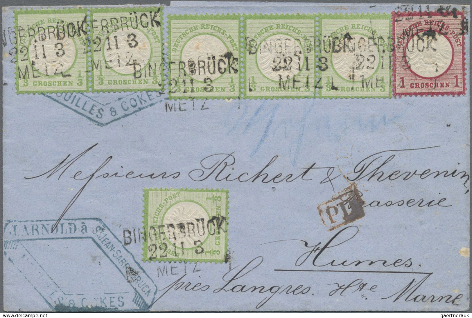 Deutsches Reich - Brustschild: 1872, ⅓ Gr Gelblichgrün Im Waagerechten Dreierstr - Cartas & Documentos