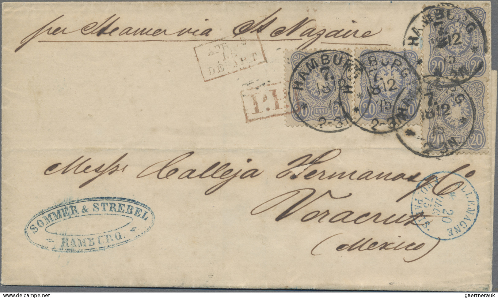 Deutsches Reich - Pfennige: 1875, 20 Pfge. Ultramarin, Vier Werte Als Portogerec - Cartas & Documentos