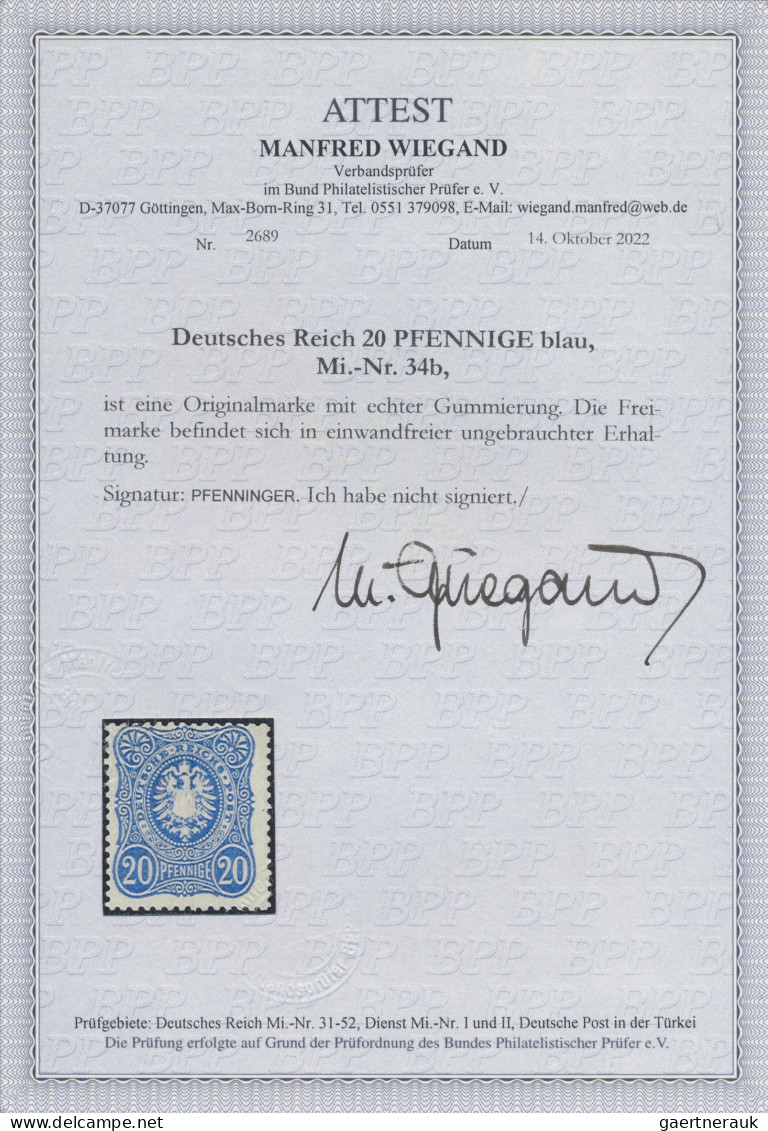 Deutsches Reich - Pfennige: 1875, 20 Pfennige Kobaltblau, Ungebraucht In Einwand - Unused Stamps