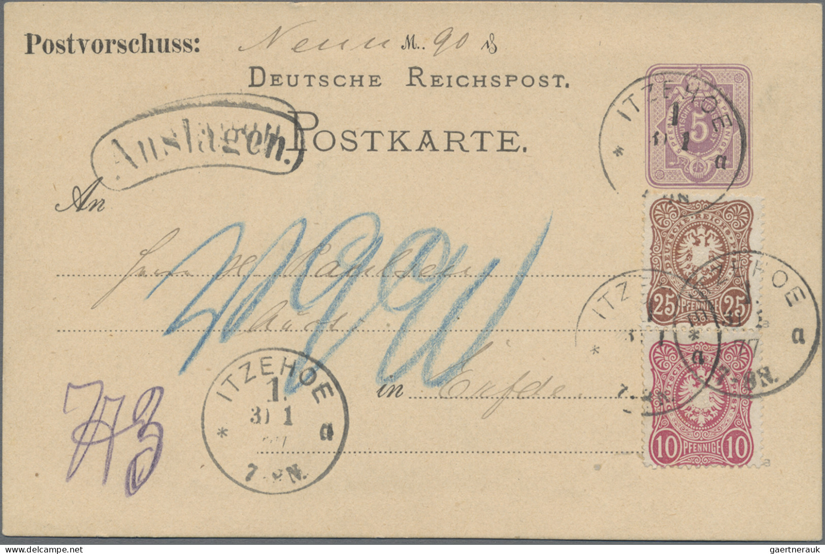 Deutsches Reich - Pfennige: 1875/1888, Pfennige+Pfennig, Drei Nachnahme-Vordruck - Other & Unclassified