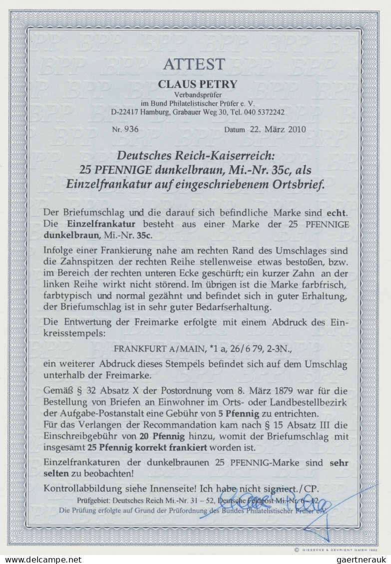 Deutsches Reich - Pfennige: 1875, 25 Pfge. Dunkelbraun Als Portogerechte Einzelf - Covers & Documents