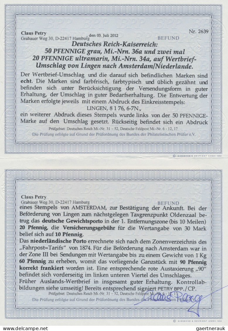 Deutsches Reich - Pfennige: 1875, 50 Pfge. Grau (Eckfehler) Zus. Mit Zwei Werten - Cartas & Documentos