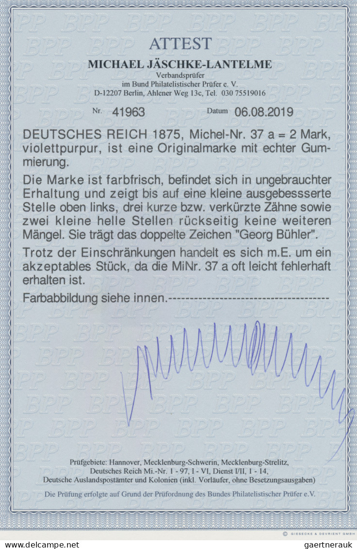 Deutsches Reich - Pfennige: 1875, 2 Mark Violettpurpur, Farbfrisch, Ungebraucht - Unused Stamps