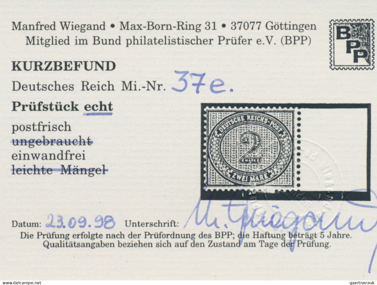 Deutsches Reich - Pfennige: 1875, Innendienst 2 M, Einmal Als E-Farbe Dkl'rotkar - Unused Stamps
