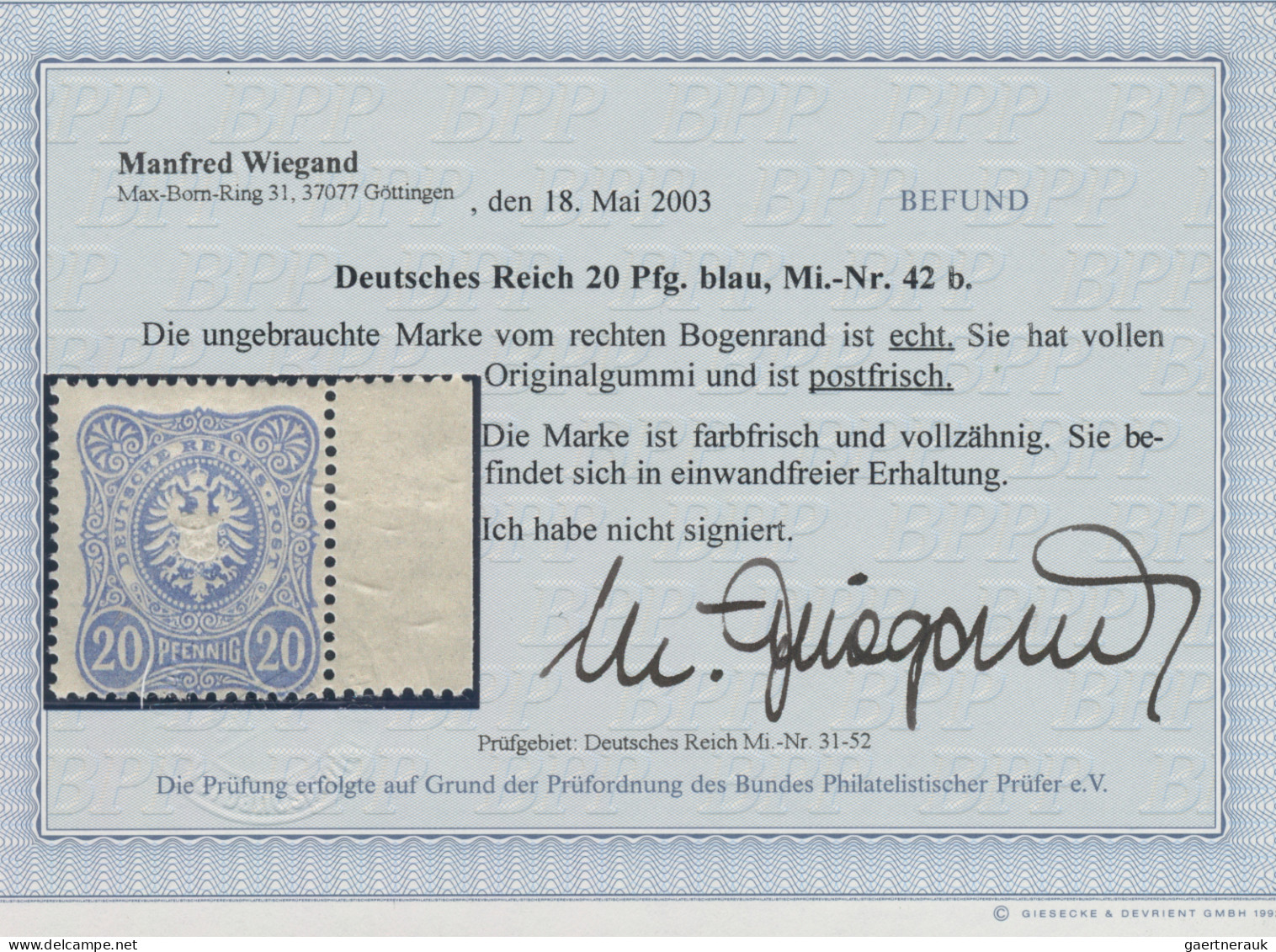 Deutsches Reich - Pfennig: 1882, 20 "Pfennig", Postfrisches Exemplar Vom Rechten - Ungebraucht