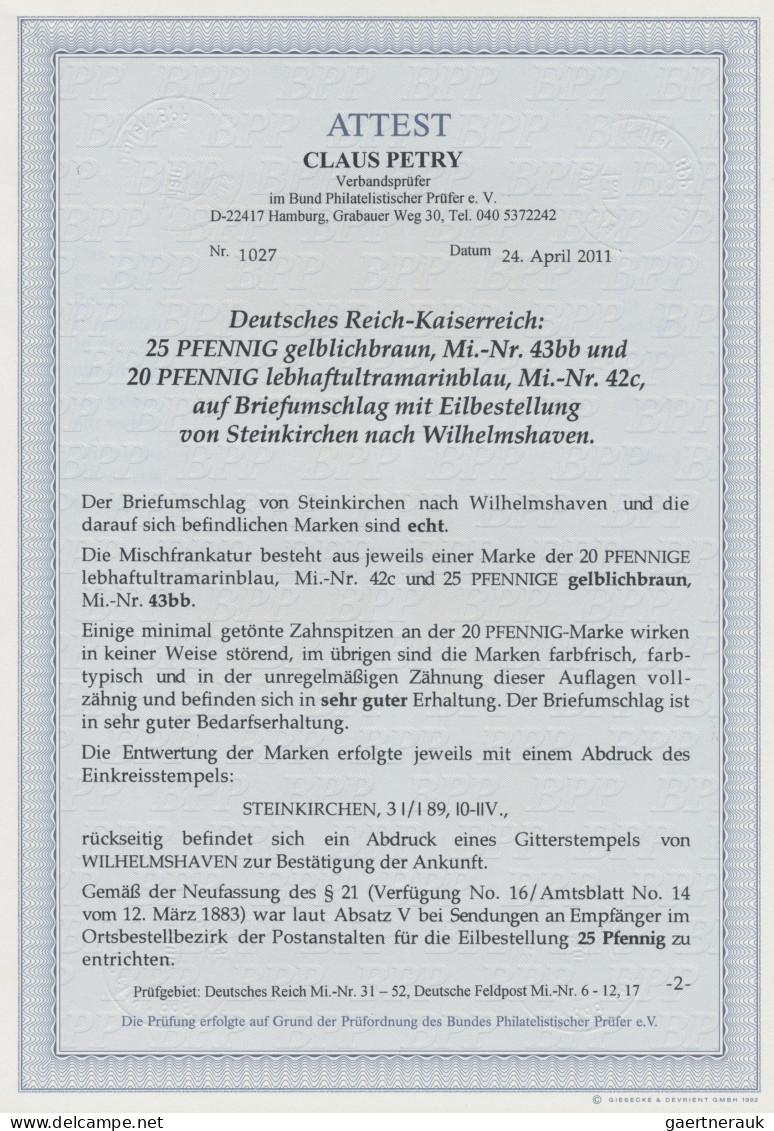 Deutsches Reich - Pfennig: 1889, 25 Pfg. Braunocker Und 20 Pfg. Ultramarin Als T - Briefe U. Dokumente