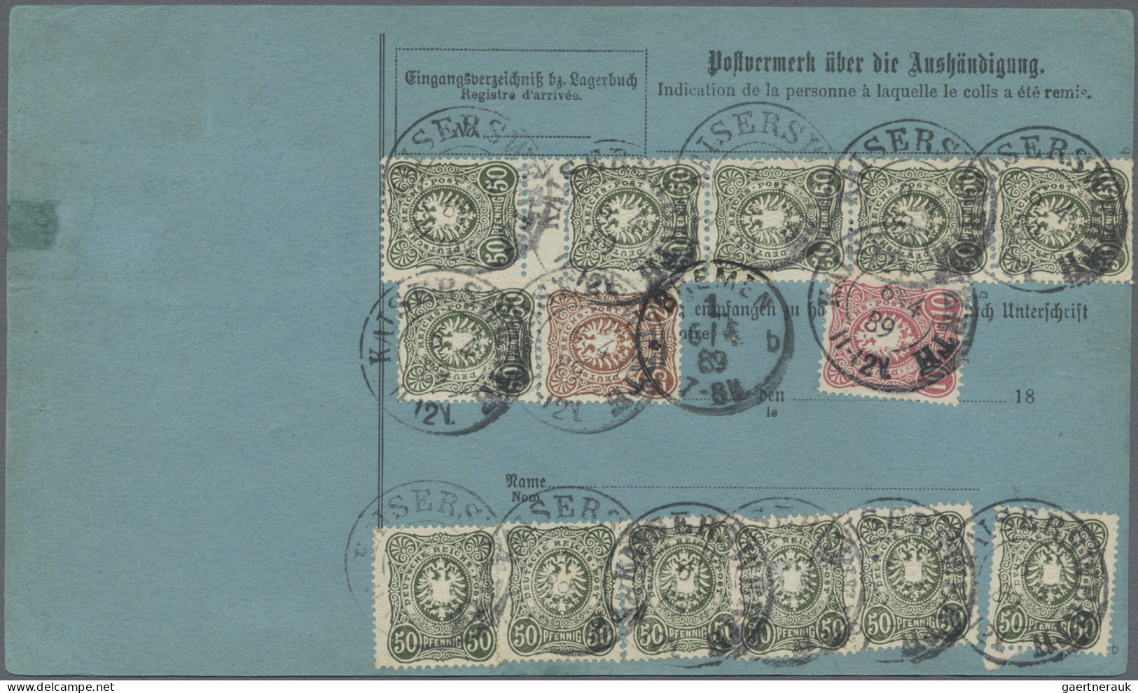 Deutsches Reich - Pfennig: 1889, Paketkarte Nach Brasilien: 50 Pfg. Olivgrün 4er - Briefe U. Dokumente