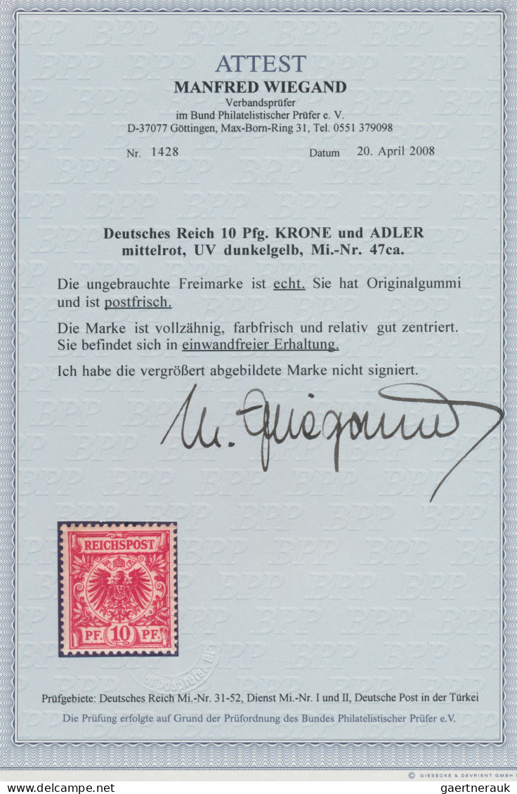 Deutsches Reich - Krone / Adler: 1890, Krone/Adler 10 Pf. Mittelrot (UV Dunkelge - Neufs