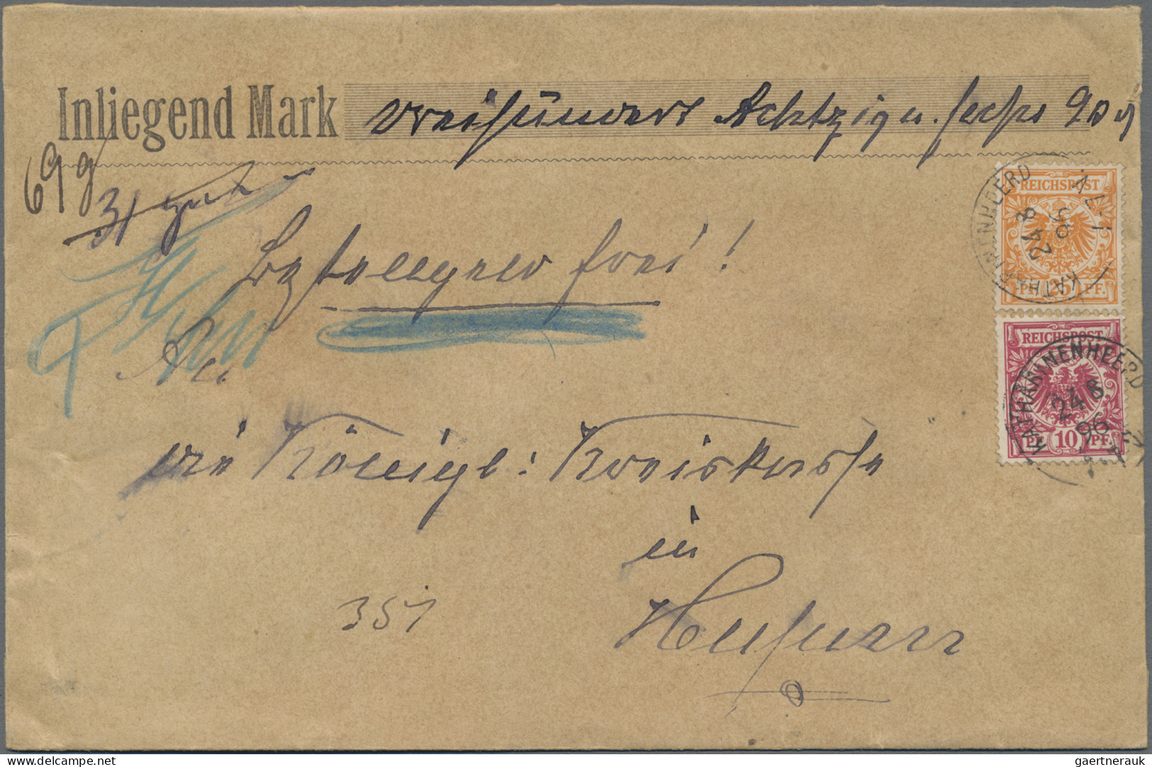 Deutsches Reich - Krone / Adler: 1896, 10 Pfg. Karmin Und 25 Pfg. Gelborange Als - Lettres & Documents
