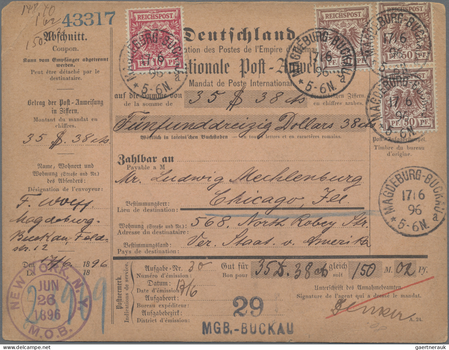 Deutsches Reich - Krone / Adler: 1896, Krone/Adler 10 Pfg. Rot Sowie Eilzelwert - Lettres & Documents