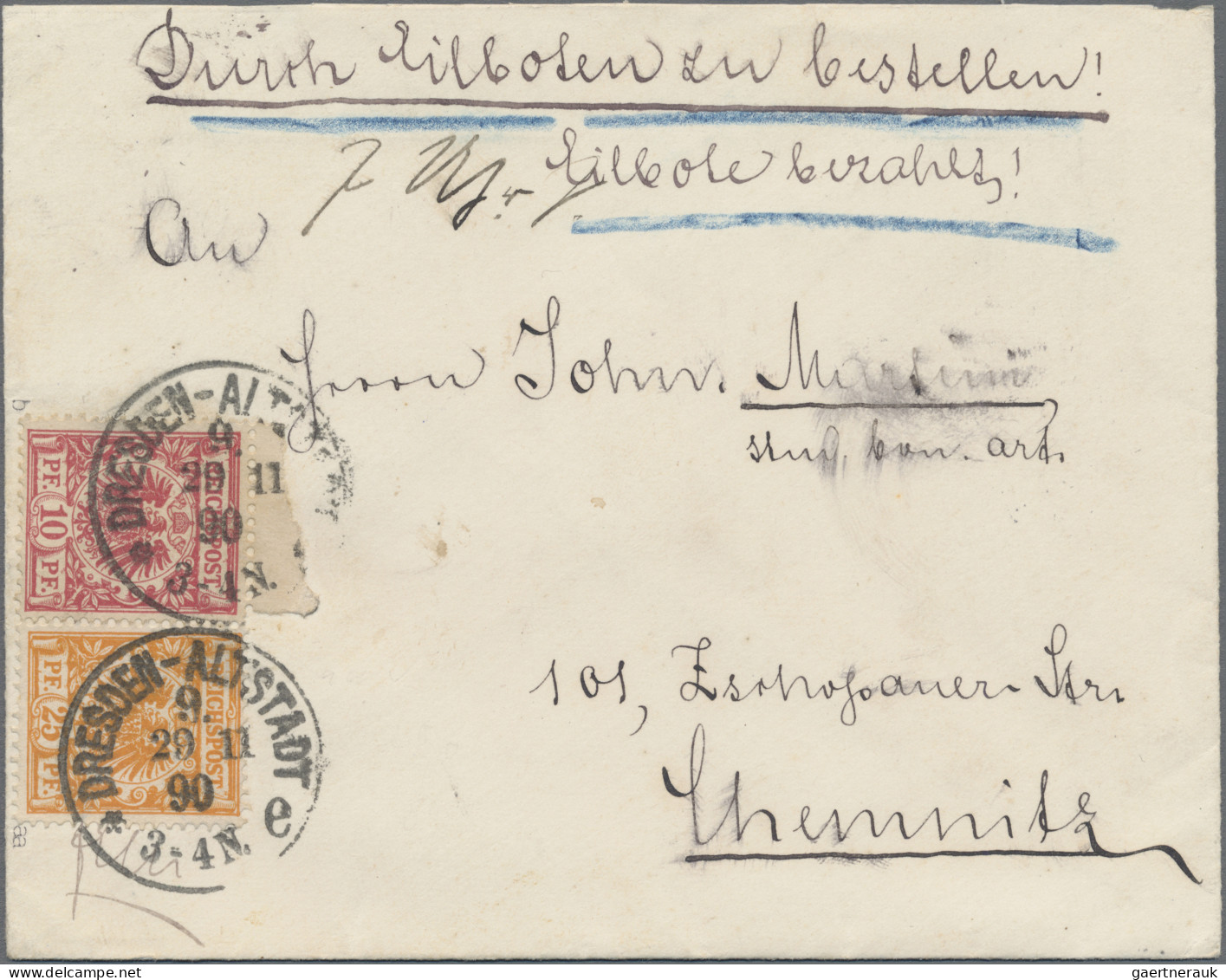 Deutsches Reich - Krone / Adler: 1890, 25 Pfg. Gelblichorange Und 10 Pfg. Lebhaf - Briefe U. Dokumente