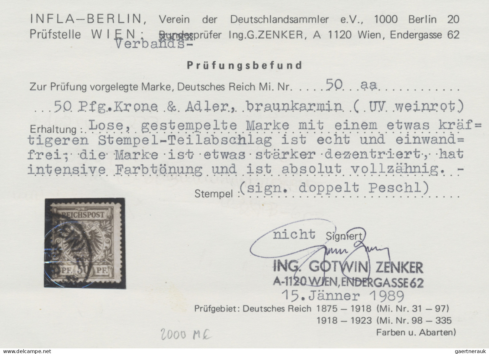 Deutsches Reich - Krone / Adler: 1889, 50 Pf Bräunlichkarmin, Einwandfreies, Ges - Used Stamps