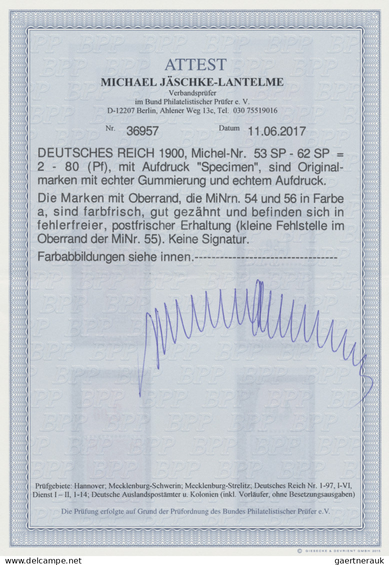 Deutsches Reich - Germania: 1900, 5 - 80 Pf Germania Reichspost Mit Aufdruck "Sp - Ongebruikt