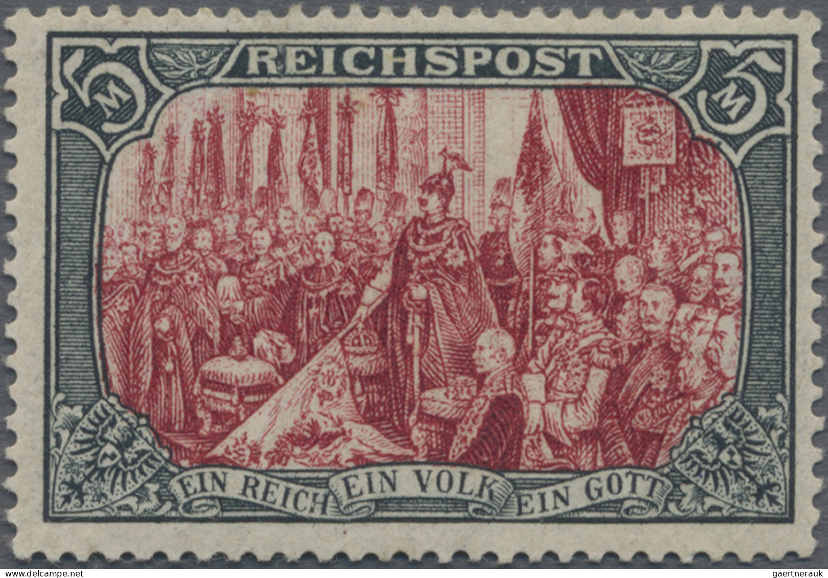 Deutsches Reich - Germania: 1900, Germania Reichspost, 5 Mark Grünschwarz/bräunl - Unused Stamps