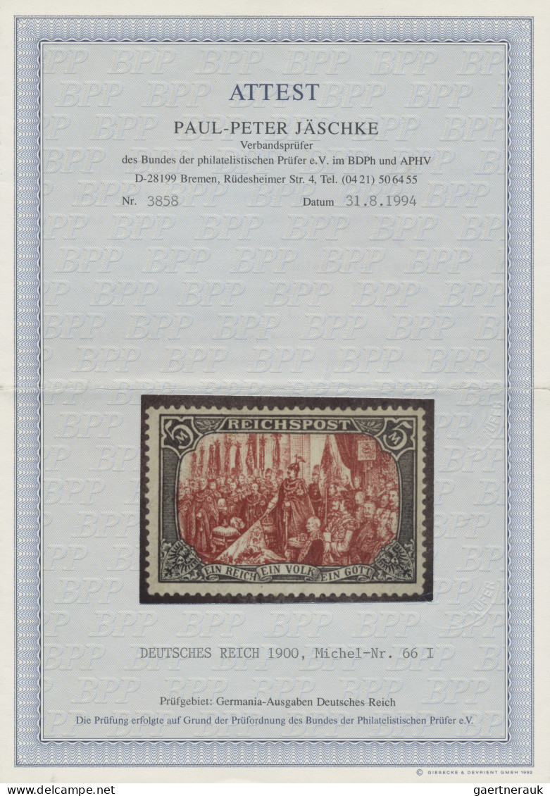 Deutsches Reich - Germania: 1900, Germania Reichspost, 5 Mark Grünschwarz/bräunl - Neufs