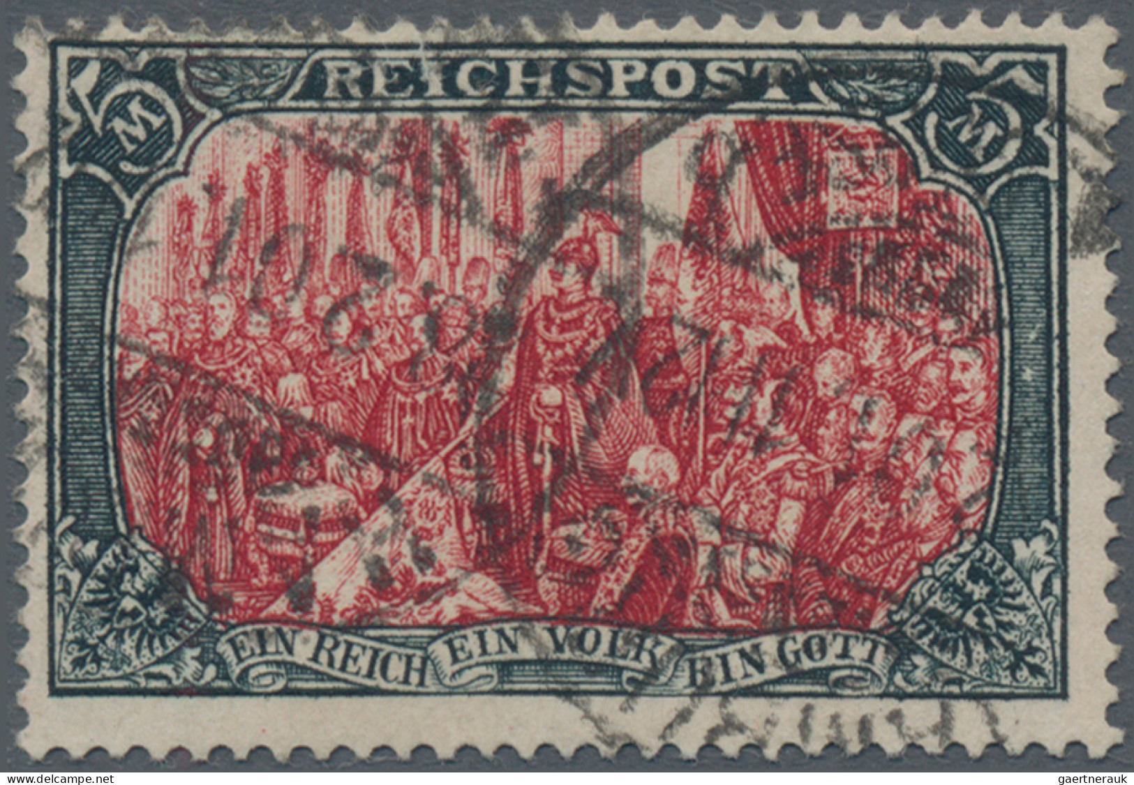 Deutsches Reich - Germania: 1900 "REICHSPOST" 5 M. Grünschwarz/rot In Type II, G - Gebruikt