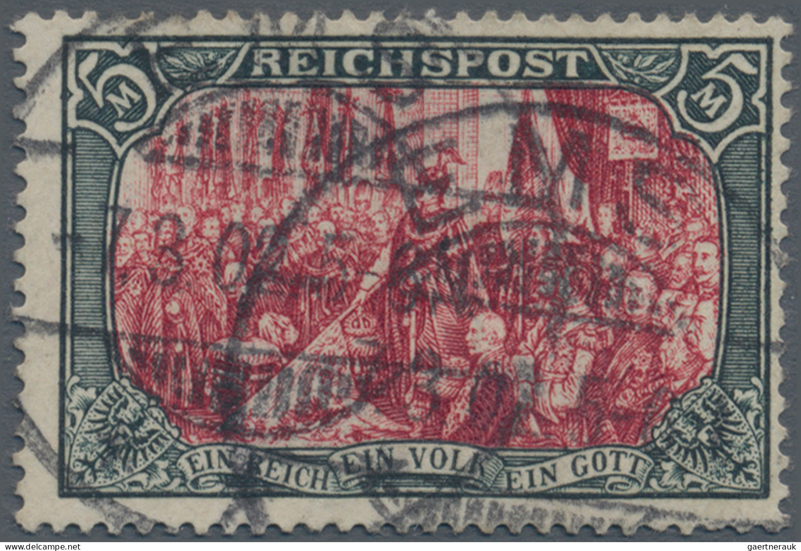 Deutsches Reich - Germania: 1900, "REICHSPOST" 5 M Grünschwarz/bräunlichkarmin I - Oblitérés