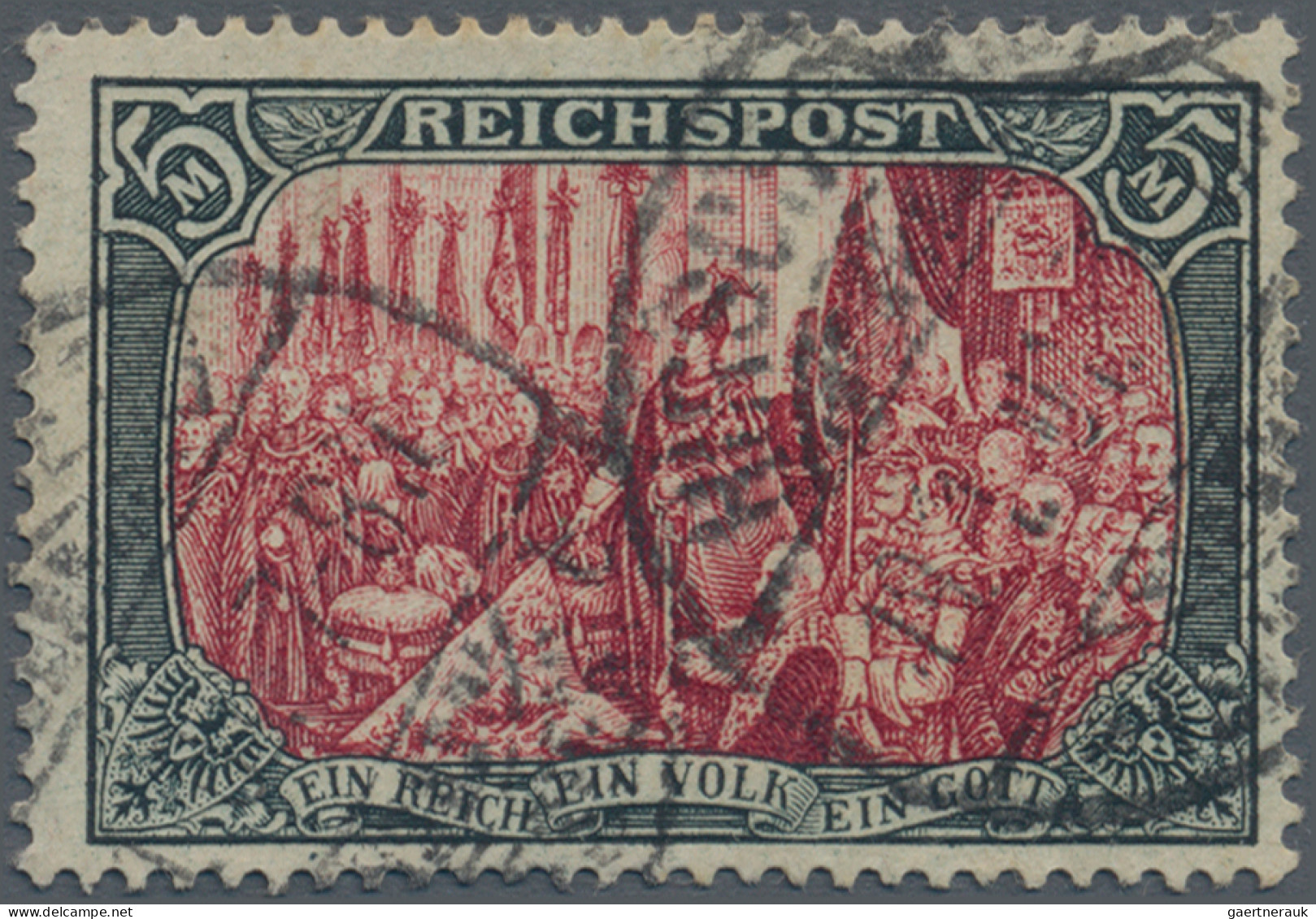 Deutsches Reich - Germania: 1900, "REICHSPOST" 5 M Grünschwarz/bräunlichkarmin I - Oblitérés