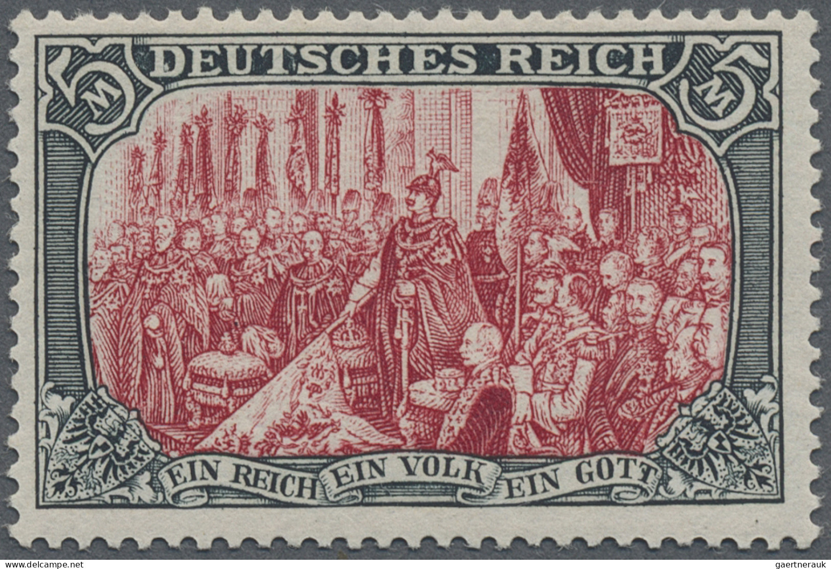 Deutsches Reich - Germania: 1902 5 M. Grünschwarz/rot Mit 26:17 Zähnungslöchern, - Unused Stamps