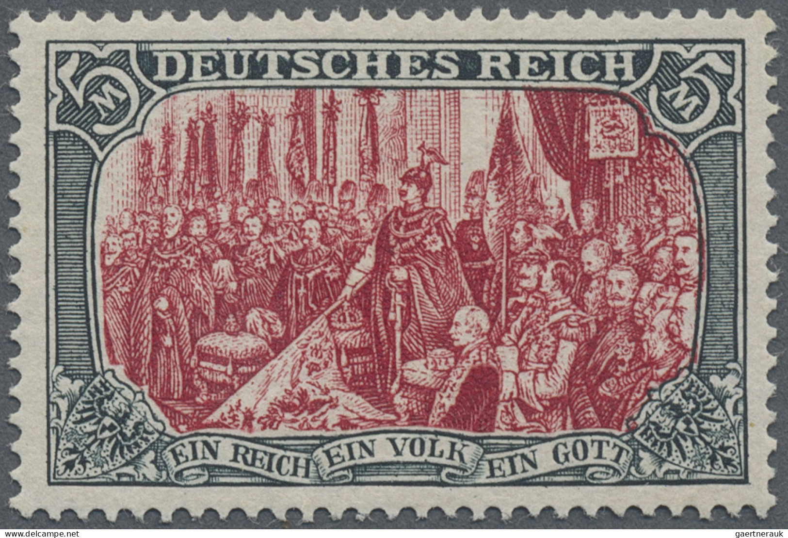 Deutsches Reich - Germania: 1902 5 M. Grünschwarz/rot (UV: Karmin) Mit 26:17 Zäh - Unused Stamps