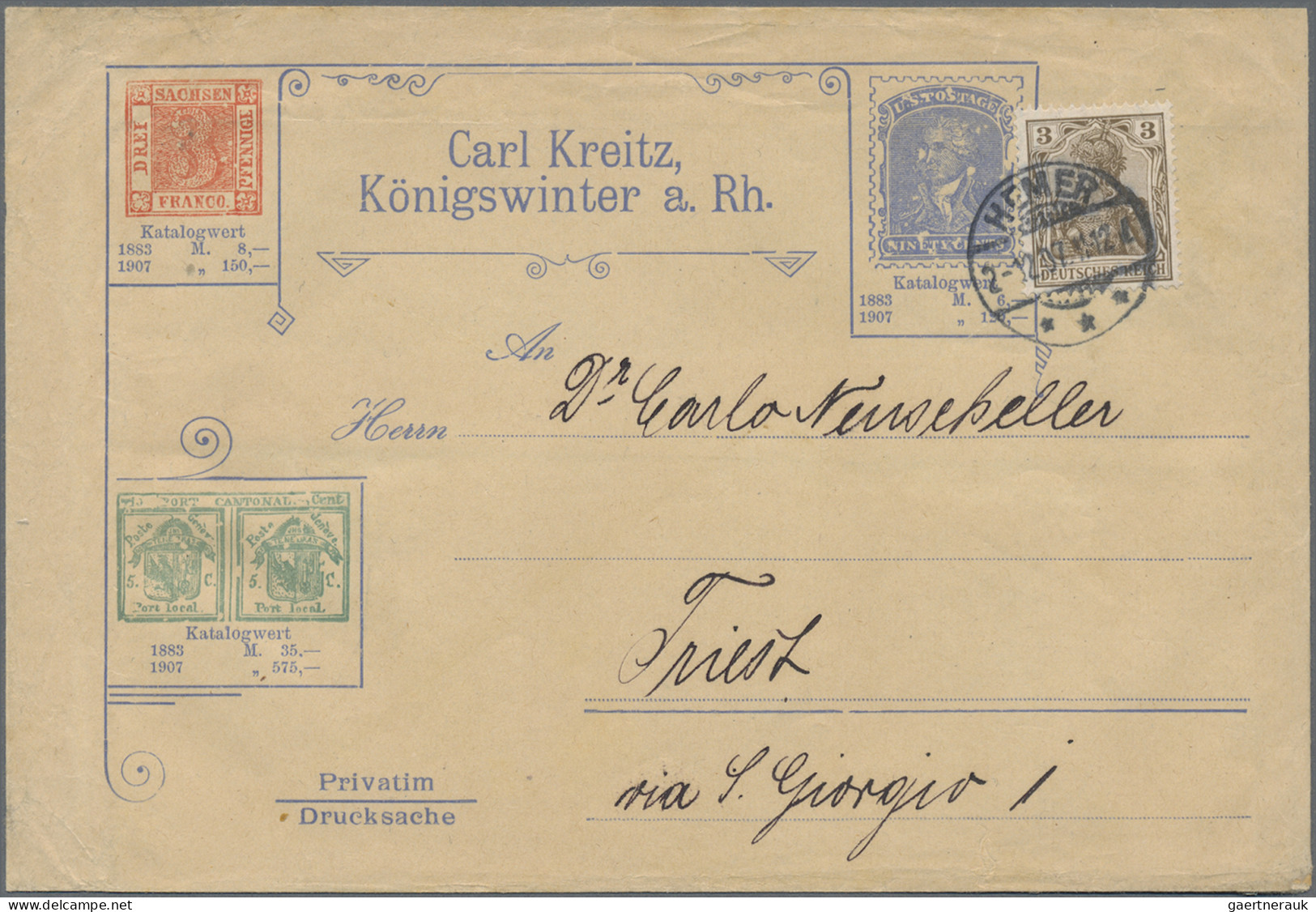 Deutsches Reich - Germania: 1907, 3 Pf Germania Friedensdruck Auf Sehr Attraktiv - Briefe U. Dokumente