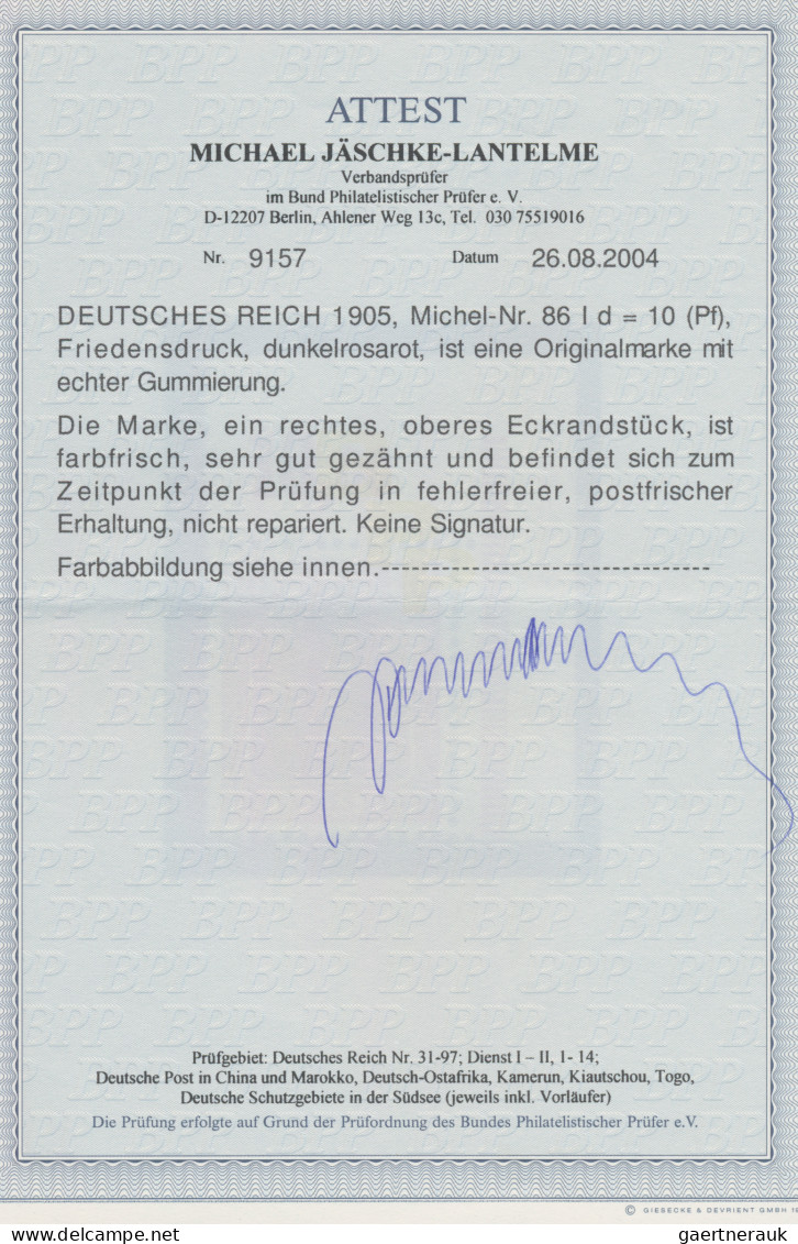 Deutsches Reich - Germania: 1905, Germania-Friedensdruck, 10 Pf In Der Guten D-F - Ungebraucht