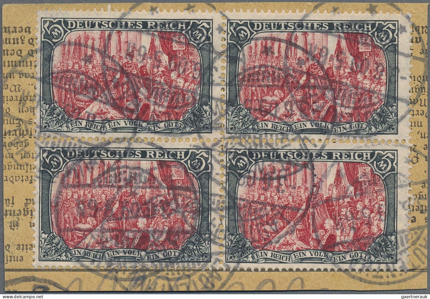 Deutsches Reich - Germania: 1905, VIERERBLOCK 5 M. Grünschwarz/rot, Mittelstück - Sonstige & Ohne Zuordnung