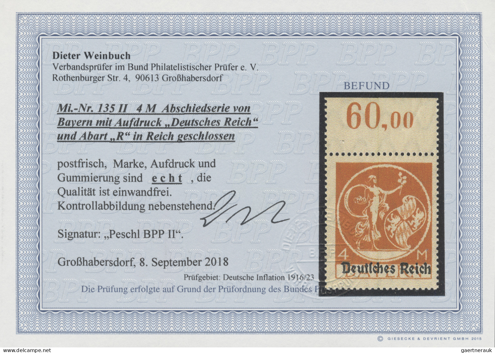 Deutsches Reich - Inflation: 1920, Freimarken Abschiedsserie, 4 M Mit Aufdruckty - Nuevos