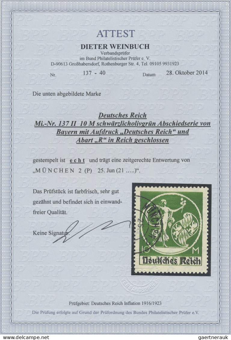 Deutsches Reich - Inflation: 1920, 10 M Abschiedsserie Von Bayern Mit Aufdruck D - Gebruikt