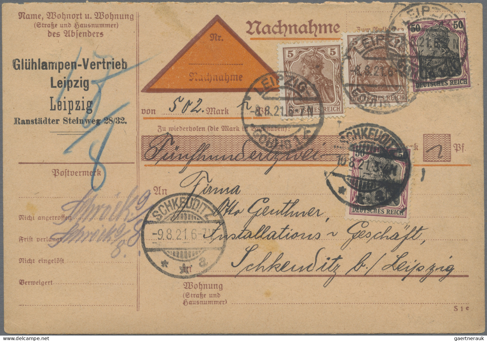 Deutsches Reich - Inflation: 1921, Germania 50 Pfg. Bräunlichlila/schwarz Und Dr - Briefe U. Dokumente