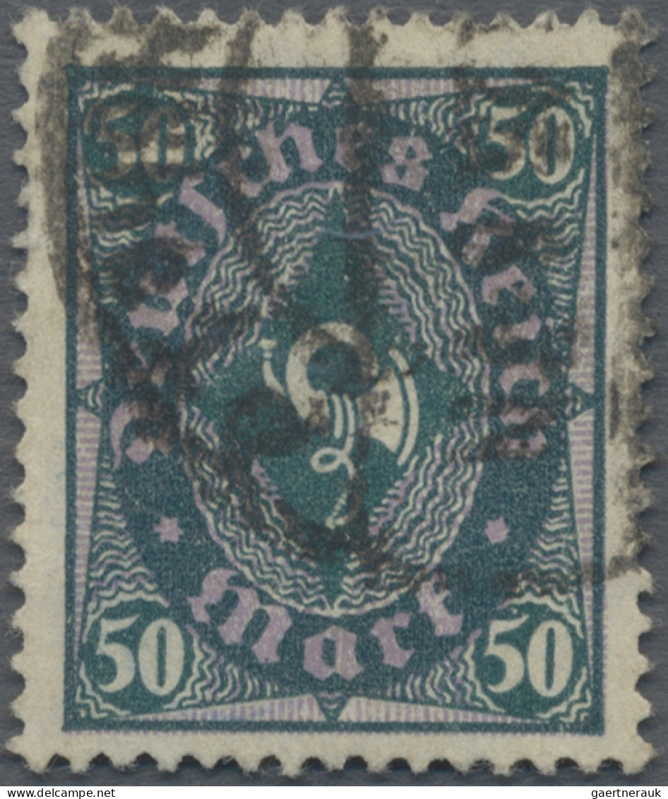 Deutsches Reich - Inflation: 1922, Freimarken Posthorn 50 Mark Bläulichgrün/brau - Used Stamps