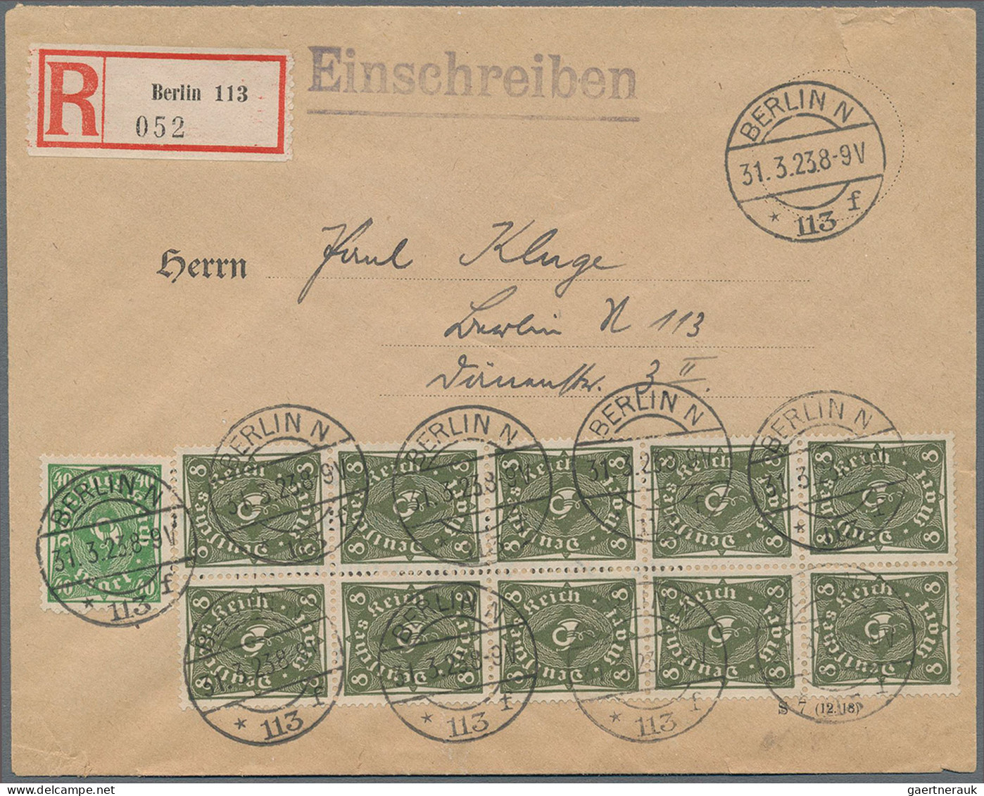 Deutsches Reich - Inflation: 1923, Freimarken Posthorn, 8 Mark Schwärzlicholiv, - Brieven En Documenten