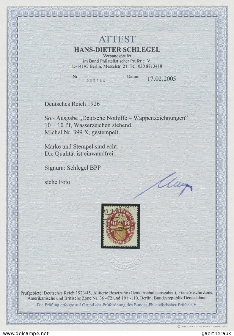 Deutsches Reich - Weimar: 1926, Nothilfe 10 Pfg.+10 Pfg. Mit Stehendem Wasserzei - Used Stamps